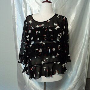 Black Ruffle Front with White/Blue/Red Pattern